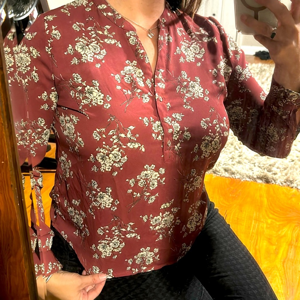 Forever 21 Rust Floral Longsleeve Top Large